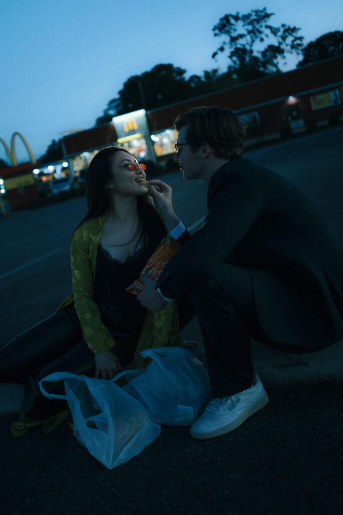 Cinematic engagement photo in Birmingham Alabama